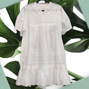 Nicole Miller Dress White Cotton Poplin Embroidered Mini XS P Petite New
